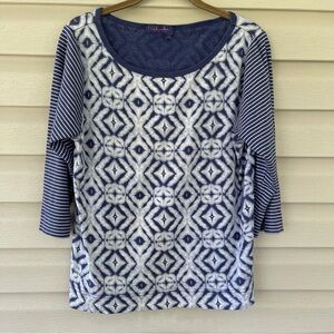 Fresh Produce Blue and White Patterned Top